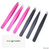 Tweezers - 2 Sets - Slant/Pointed/Flat - High Precision - Pluck Eyebrows, Apply Fake Eyelashes, Remove Facial/Body/Ingrown Hair - Essential Beauty & Personal Care Tool - Pink and Black