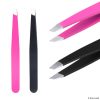 Tweezers - 2 Sets - Slant/Pointed/Flat - High Precision - Pluck Eyebrows, Apply Fake Eyelashes, Remove Facial/Body/Ingrown Hair - Essential Beauty & Personal Care Tool - Pink and Black - Image 4